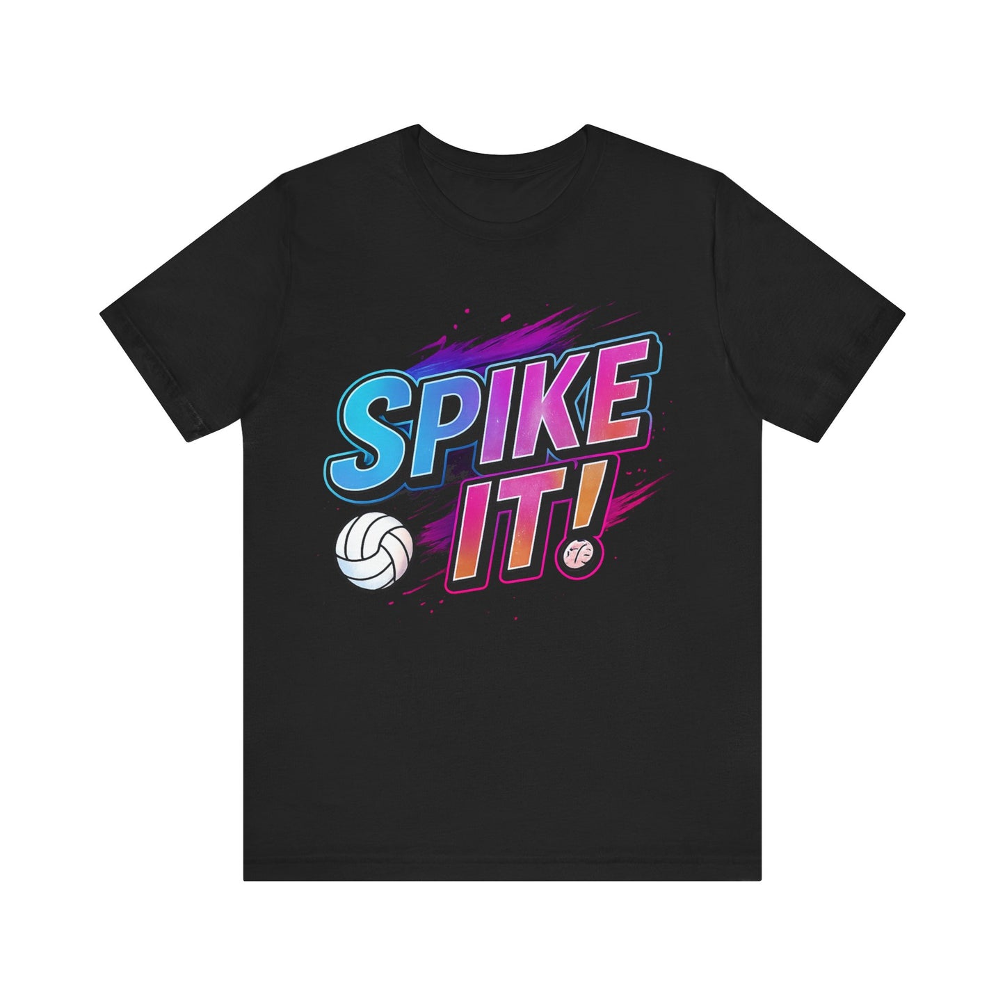 Unisex black t-shirt with bold Spike It volleyball graphic