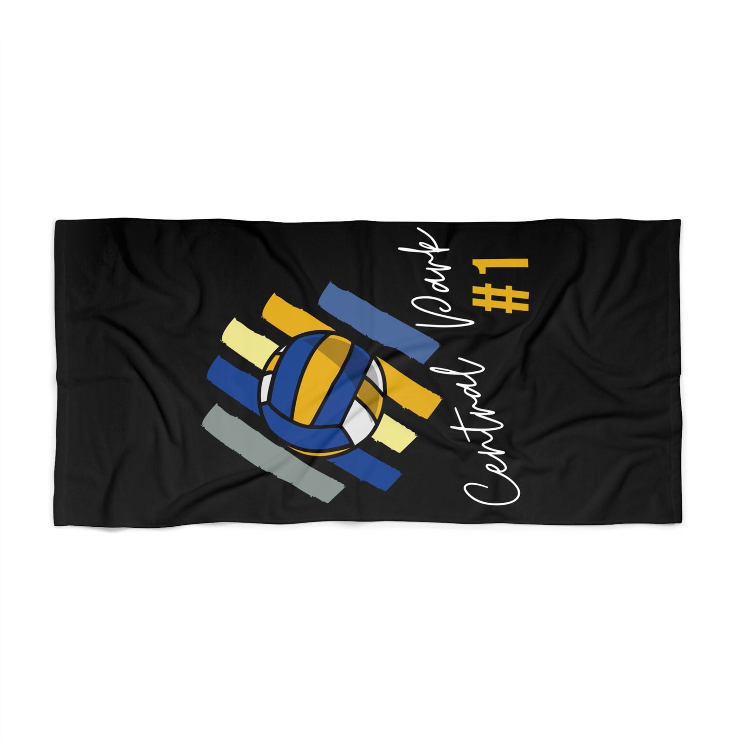 Volleyball beach towel featuring #1 New York design on black background