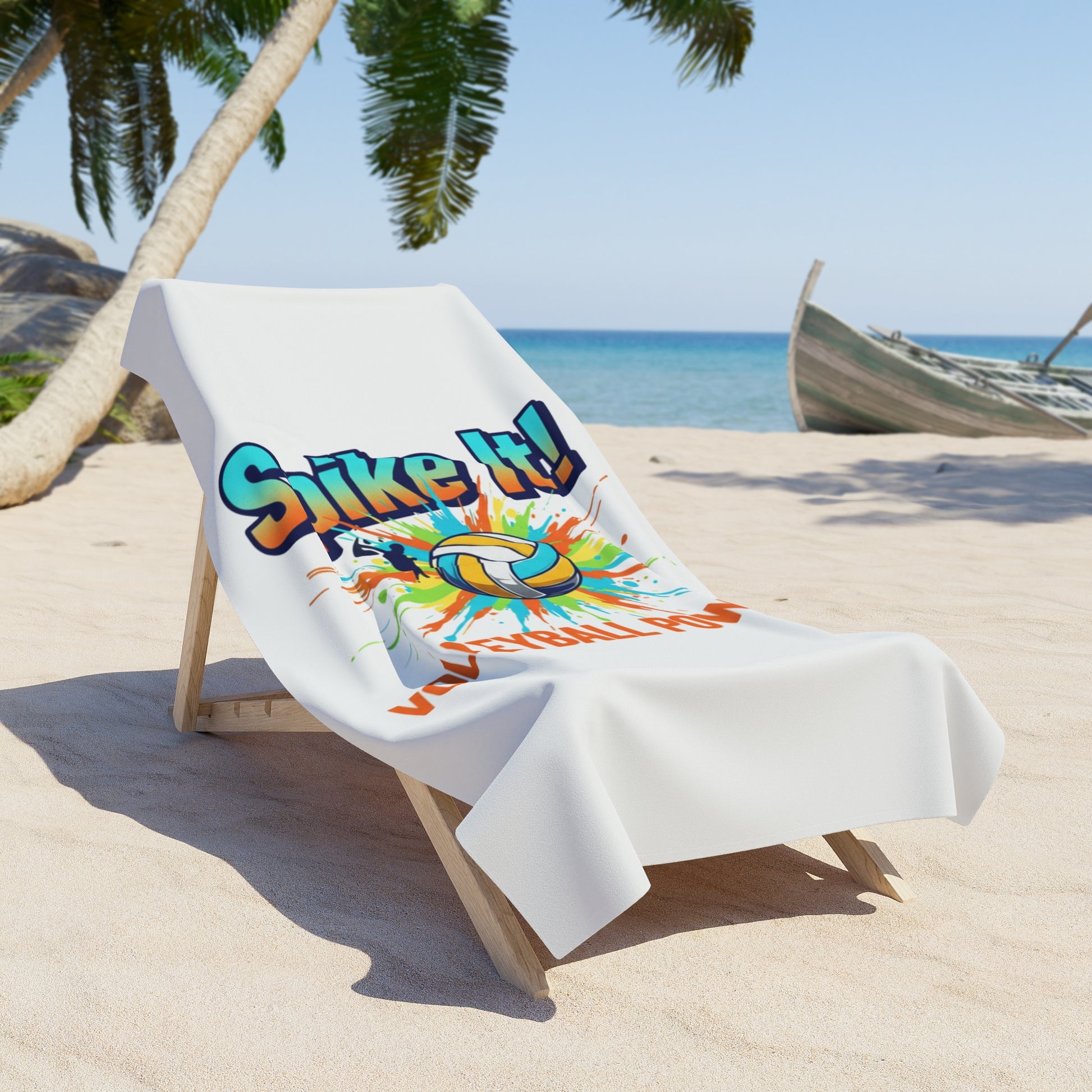 Athletic beach towel with colorful volleyball artwork