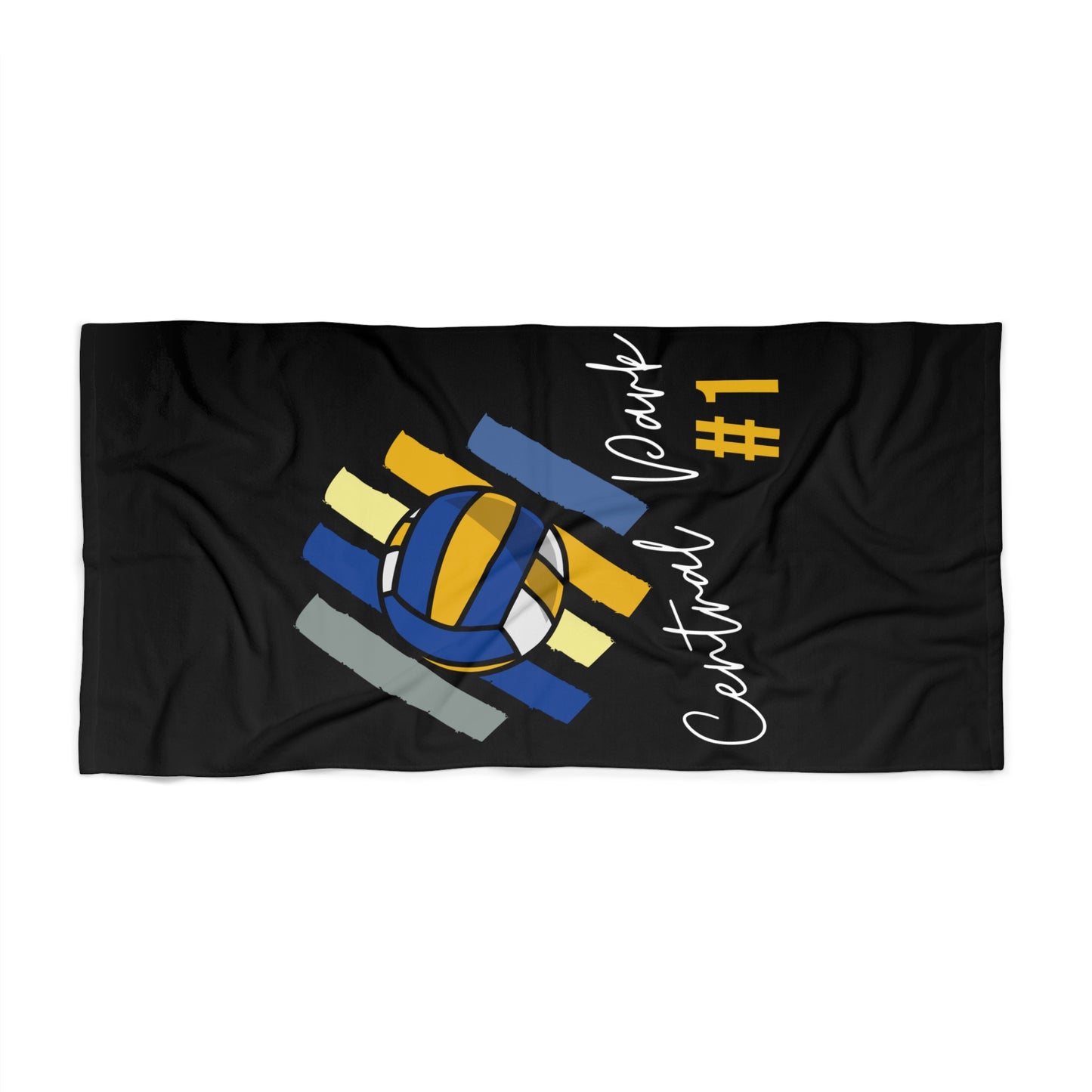 Close-up of #1 volleyball graphic on New York Beach Towel