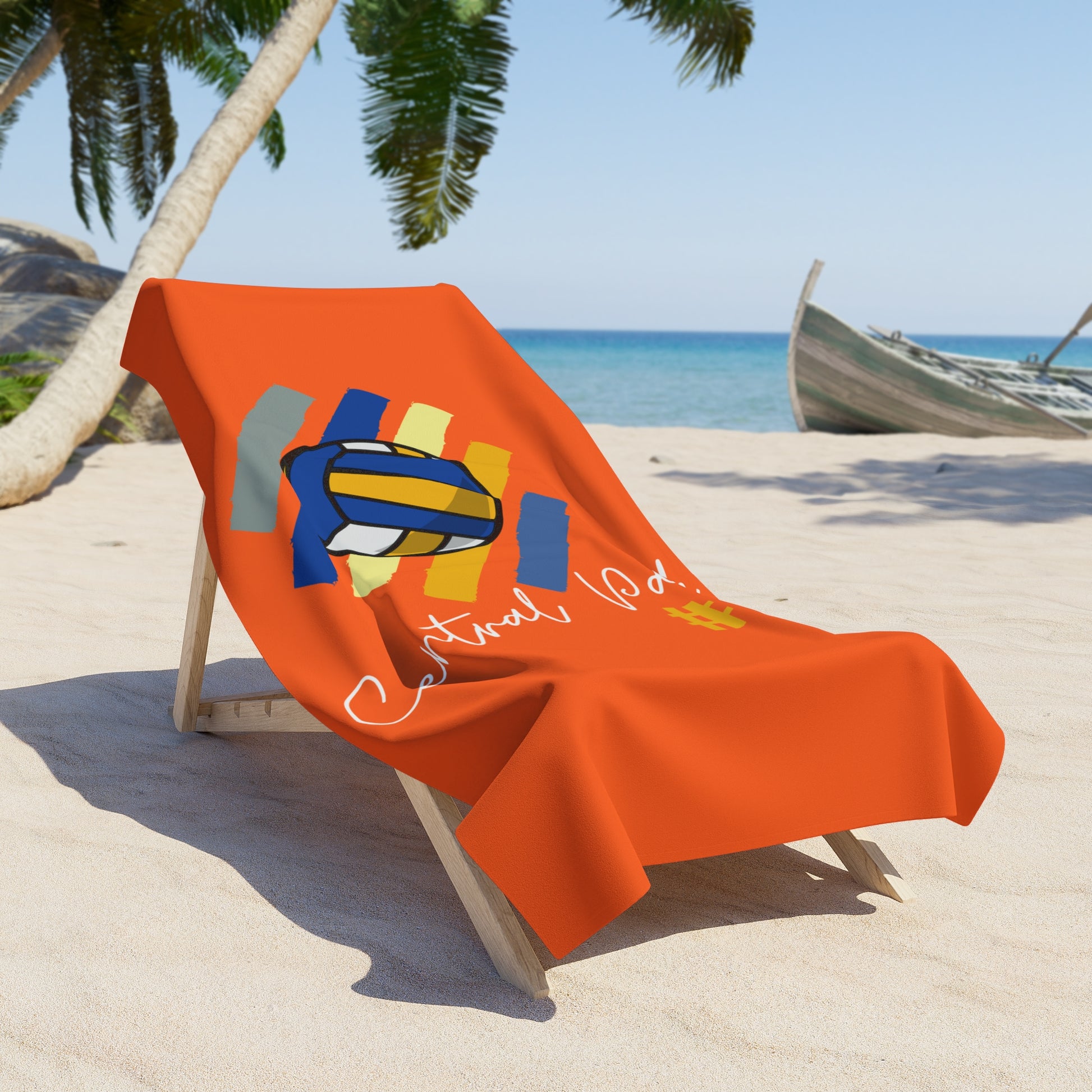 Vibrant orange volleyball graphic towel for fans and summer outings