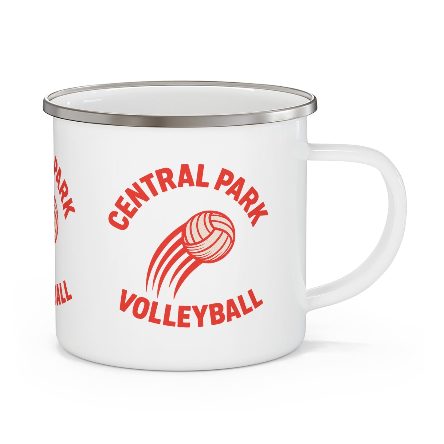 Lightweight camping enamel cup with volleyball fire print