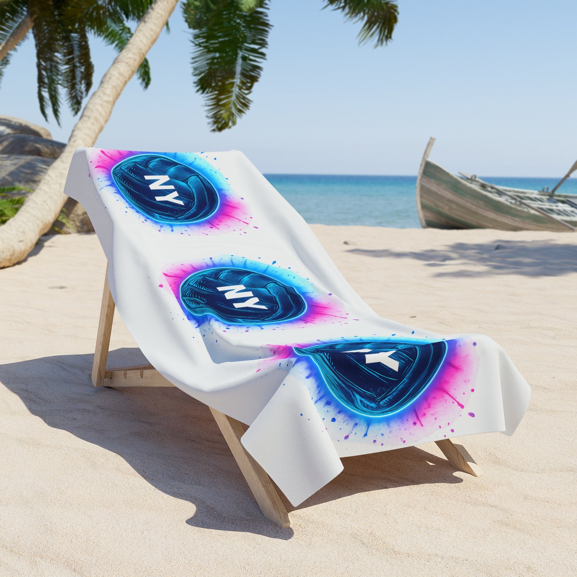 Stylish volleyball-themed white towel for beach days and tournaments.