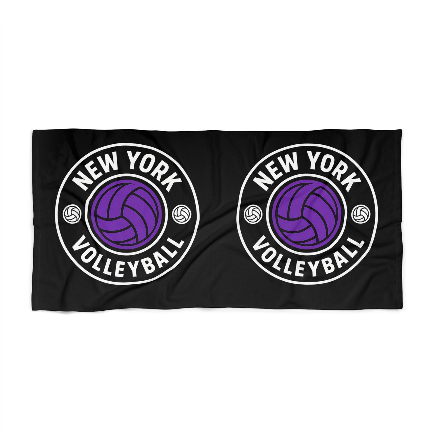Flat lay of New York Volleyball Towel showing bold purple volleyball graphic