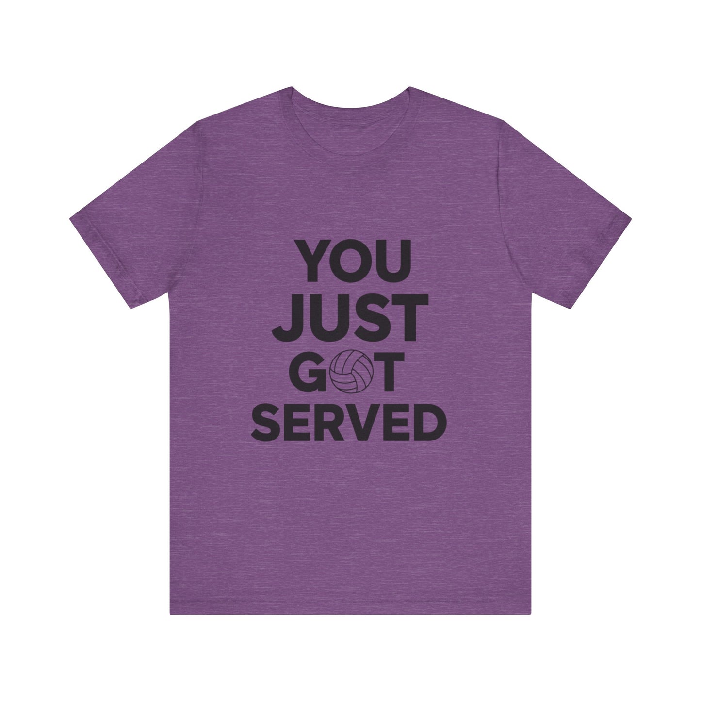 Volleyball teammates laughing while one wears a You Just Got Served t-shirt.