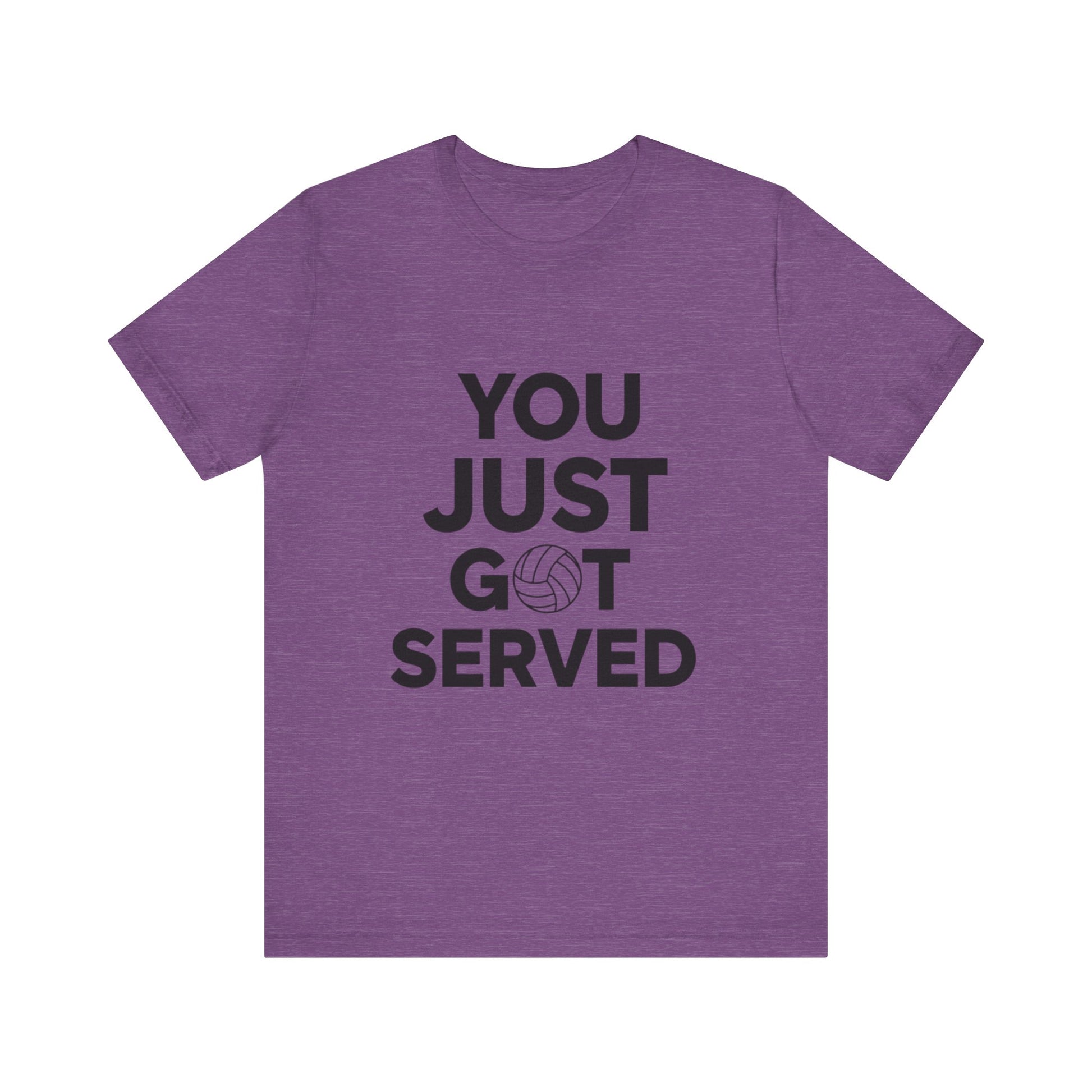 Volleyball teammates laughing while one wears a You Just Got Served t-shirt.