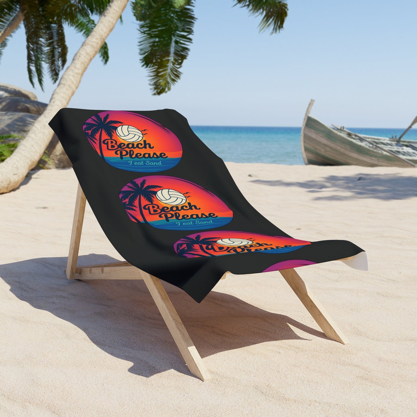 Vibrant I Eat Sand towel folded to show graphic design.