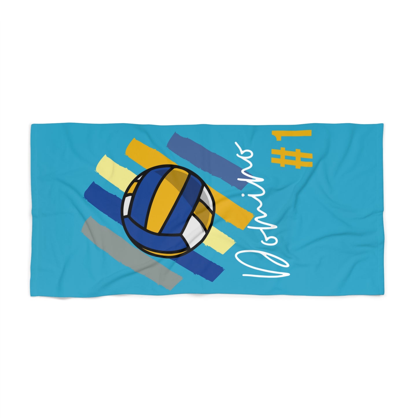 Vibrant turquoise volleyball towel showing Domino Park #1 design, ideal for beach or poolside.