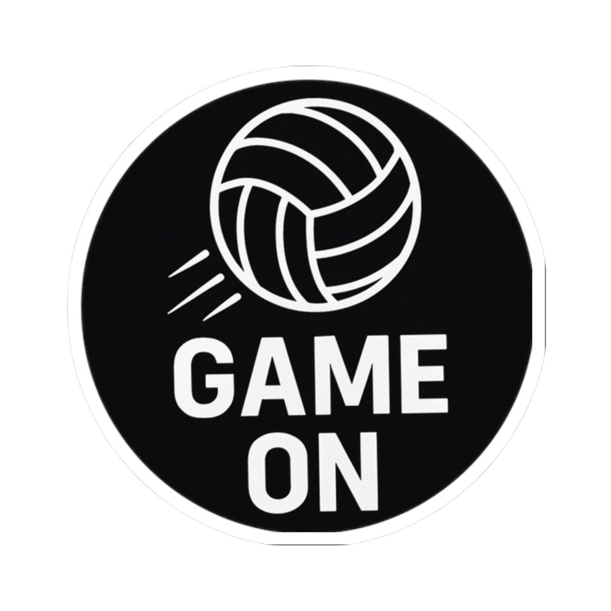 Game On volleyball sticker on glossy vinyl.