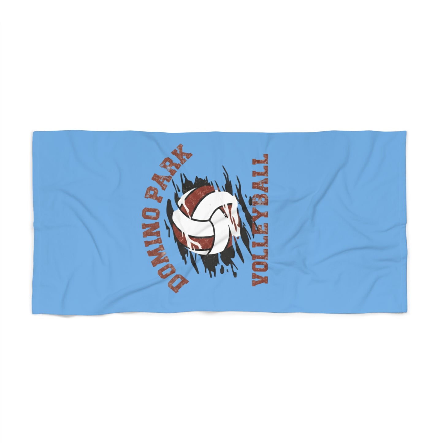 Large soft microfiber beach towel featuring colorful Domino Park volleyball graphics.