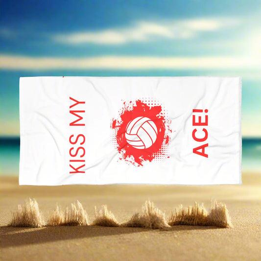 Funny volleyball beach towel with bold sporty design
