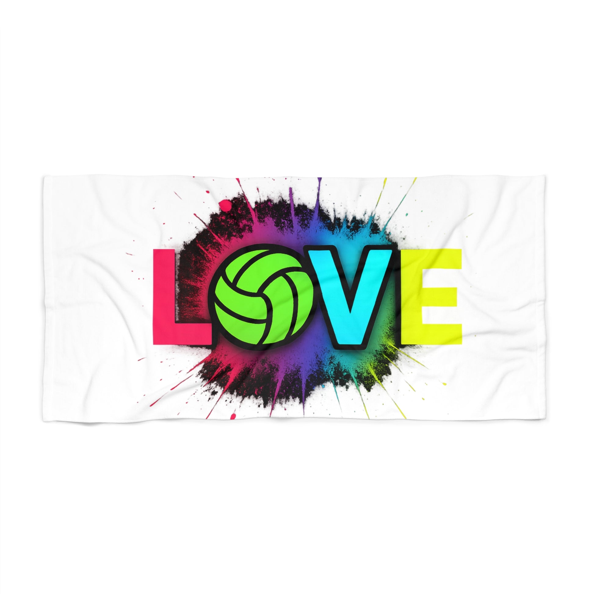 Unique volleyball graphic towel with modern white backdrop