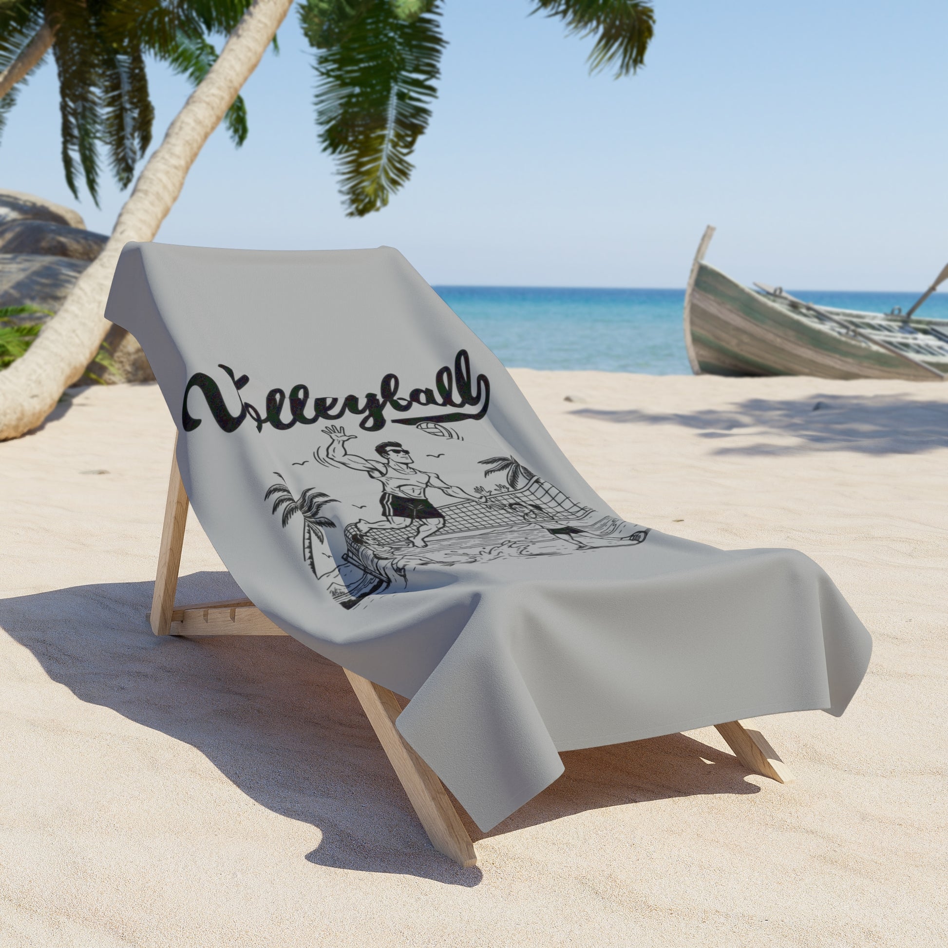 Beach volleyball towel with sporty slogan