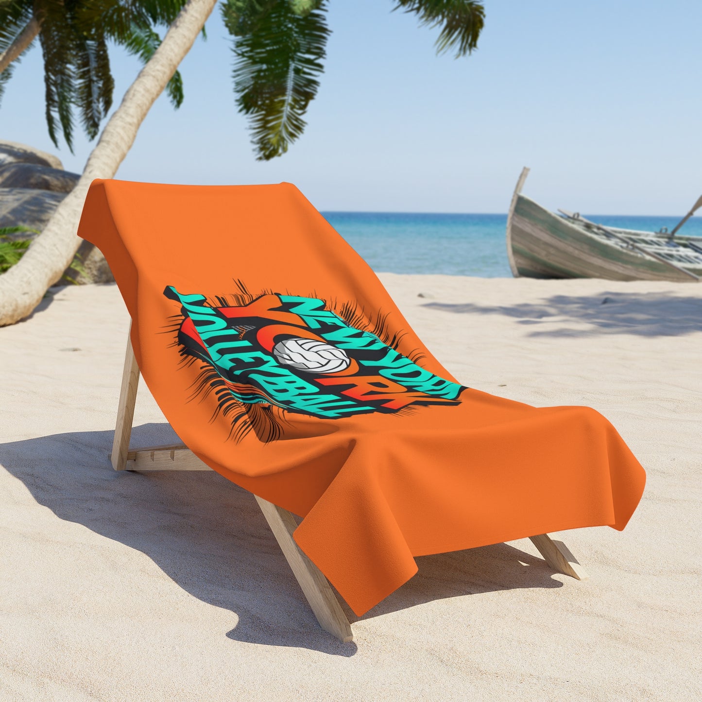 Soft and stylish volleyball beach towel with dynamic city-themed artwork.