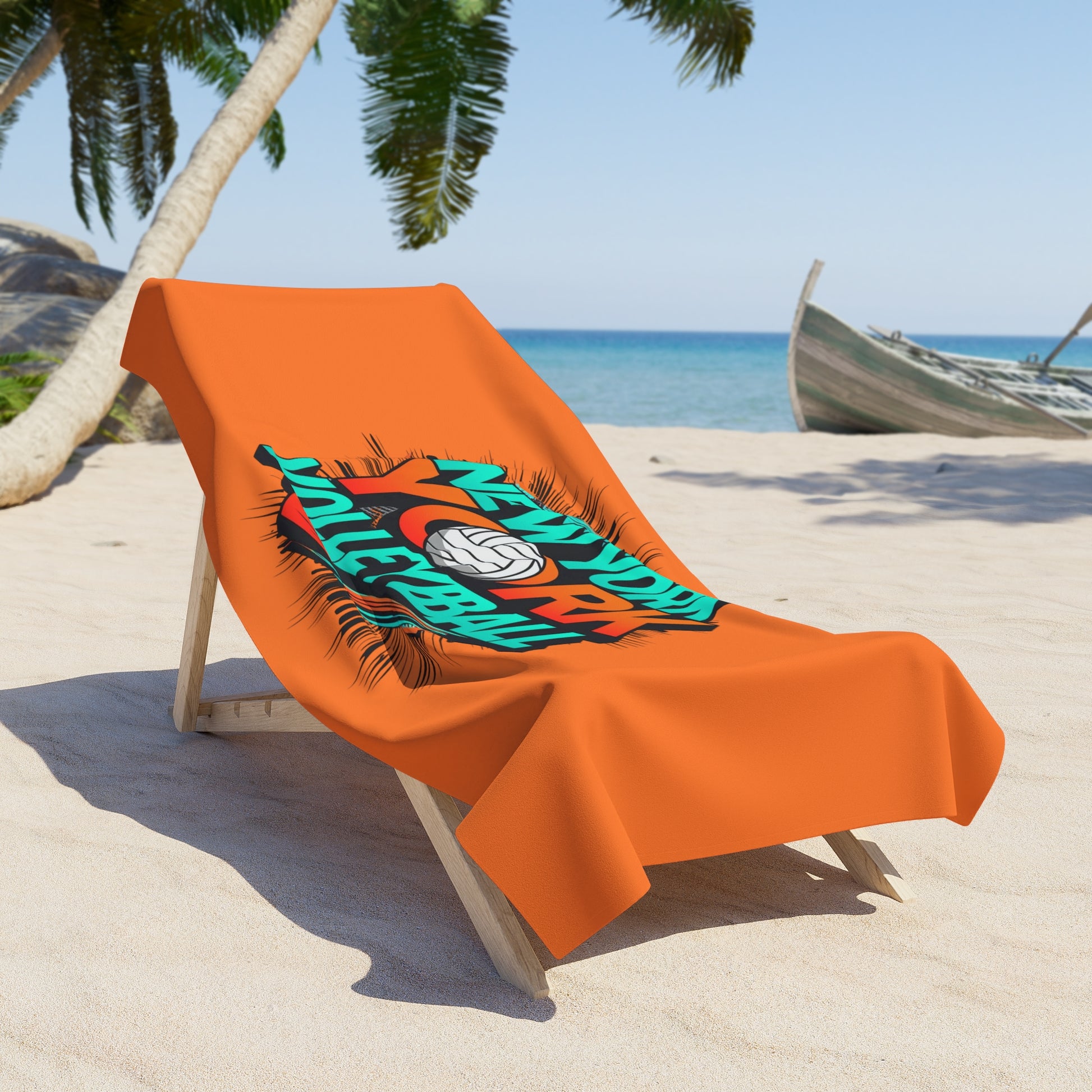 Soft and stylish volleyball beach towel with dynamic city-themed artwork.