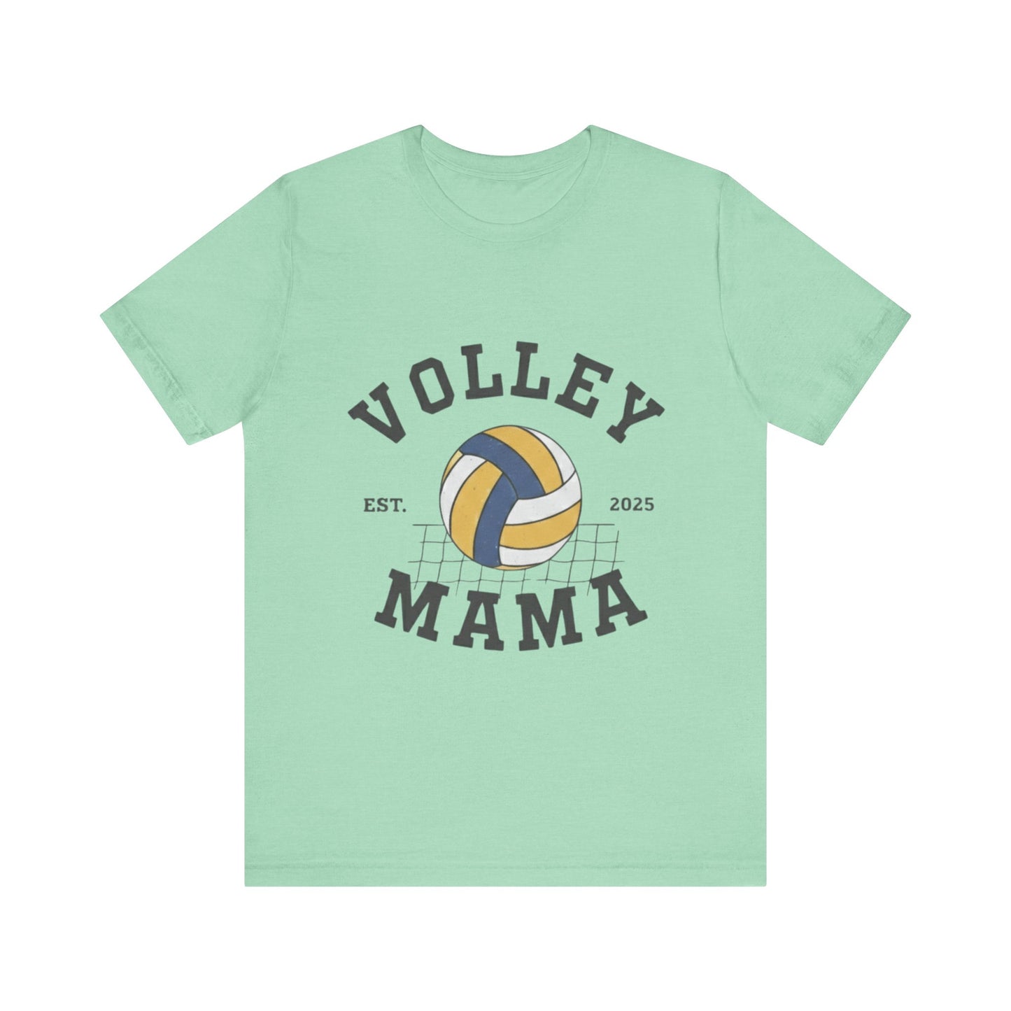 Close-up of volleyball graphic on Volley Mama shirt