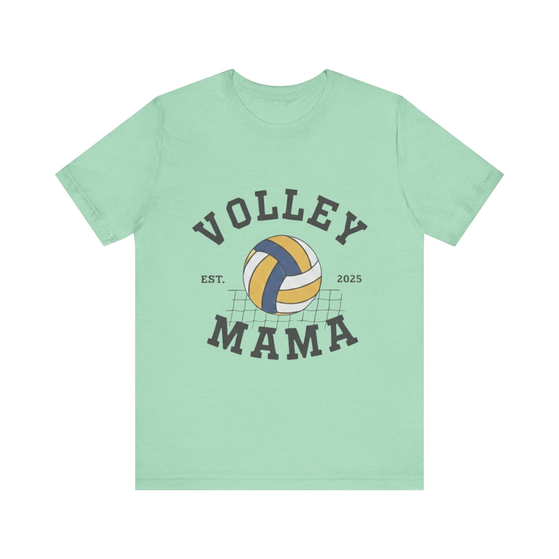 Close-up of volleyball graphic on Volley Mama shirt