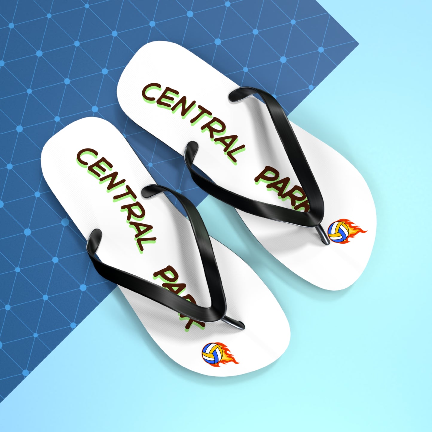 Summer flip flops with Central Park Volleyball graphic