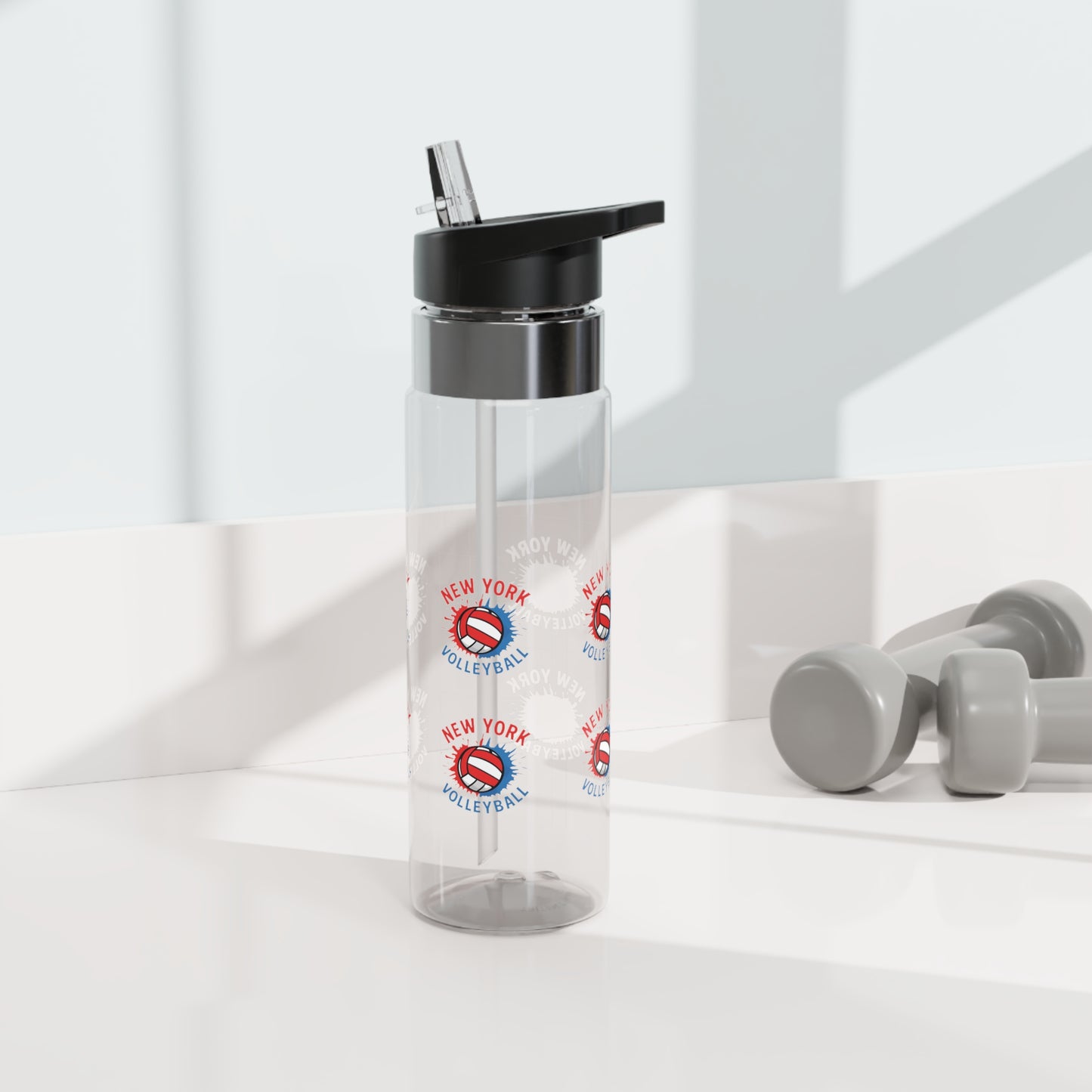 Modern splash artwork on clear sports water bottle