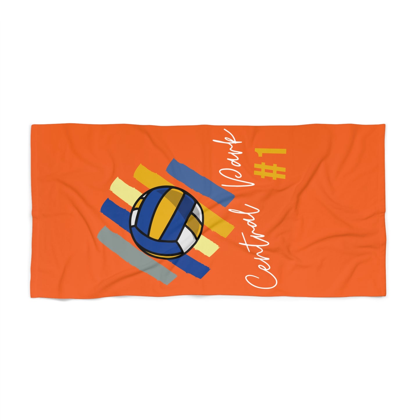 Sporty orange volleyball towel for beach and poolside use