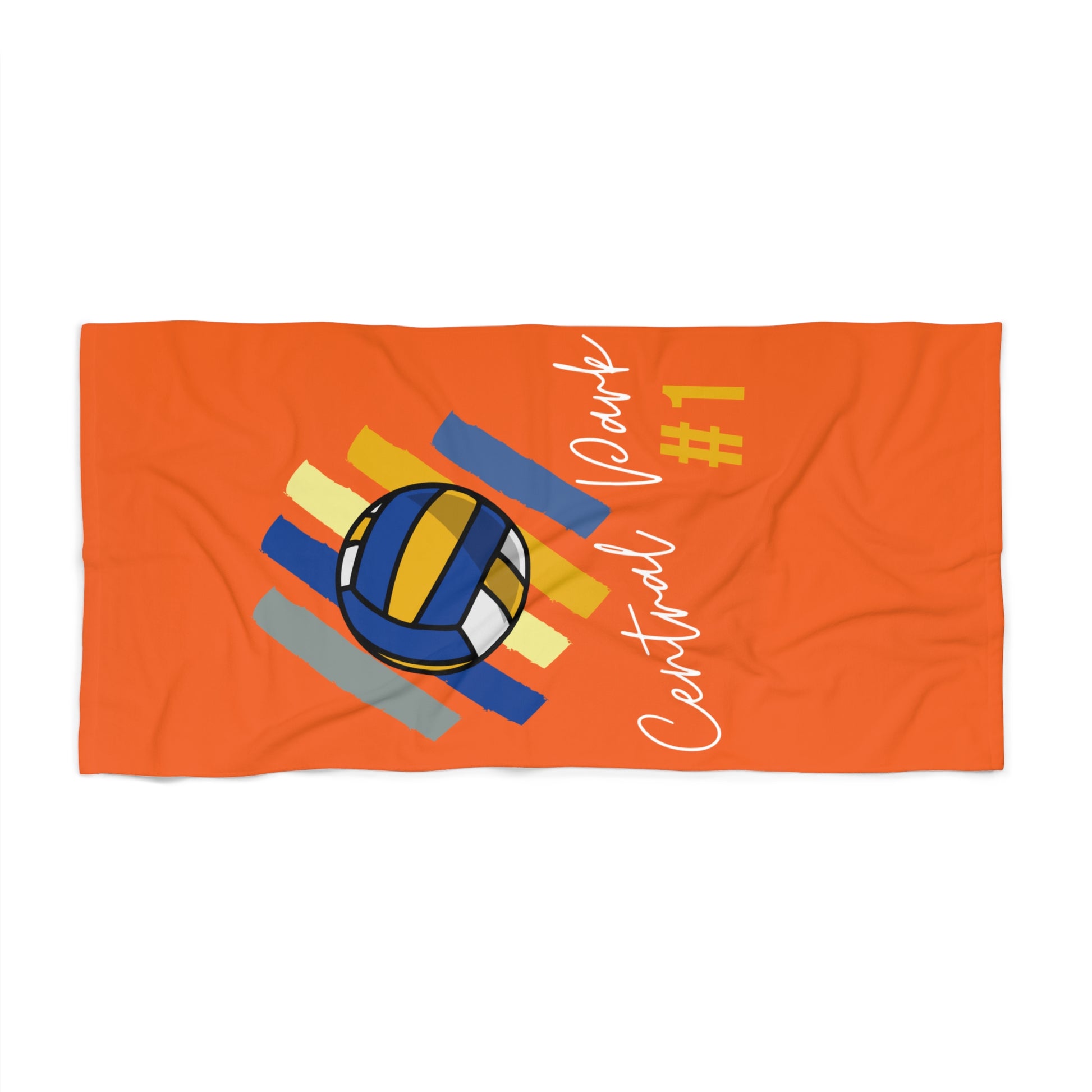 Sporty orange volleyball towel for beach and poolside use