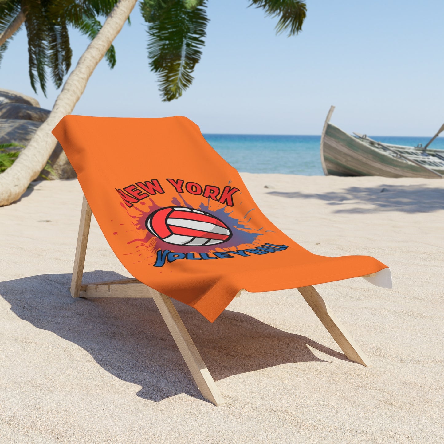 New York Volleyball Beach Towel with vibrant multi-color design