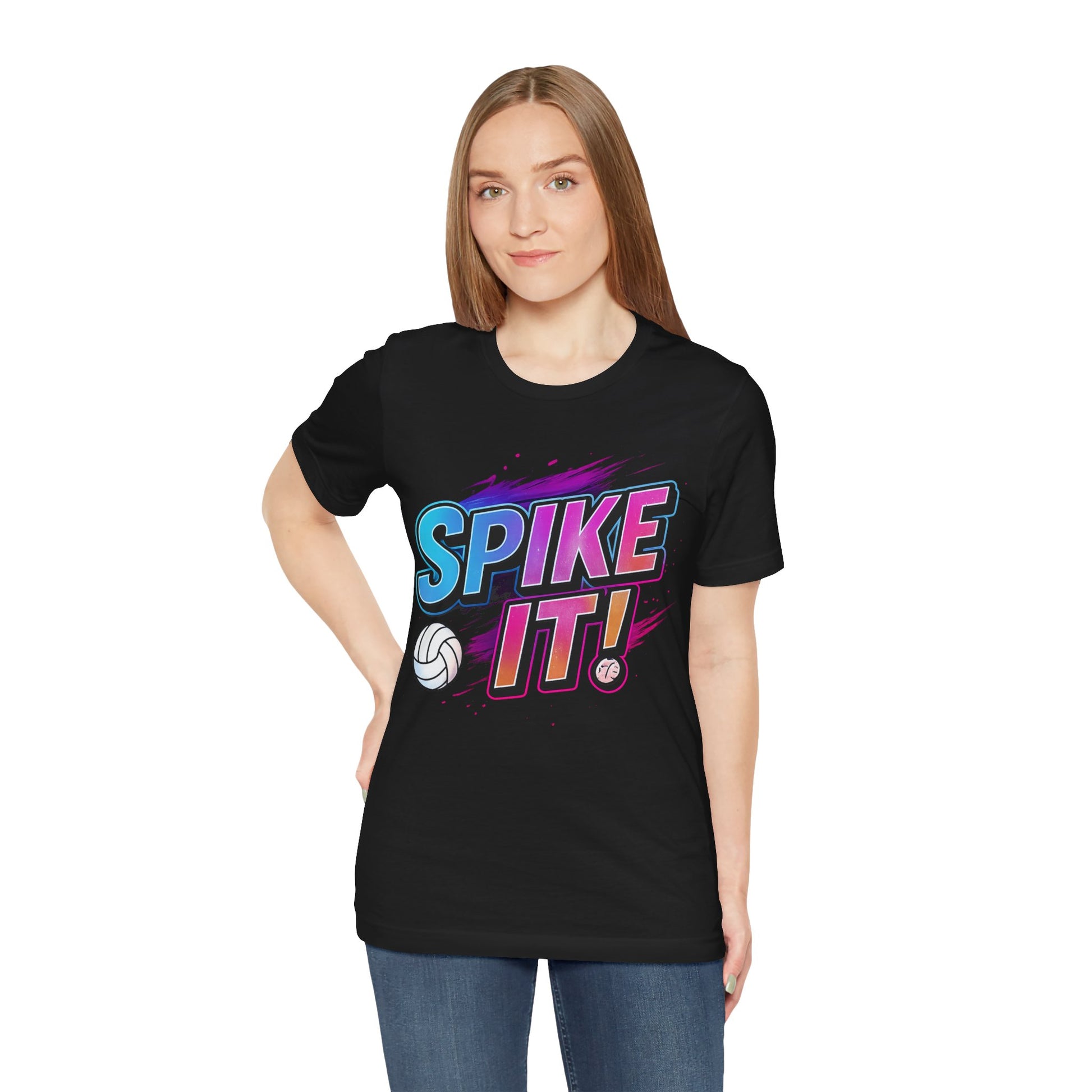 Sporty volleyball tee featuring vibrant Spike It design