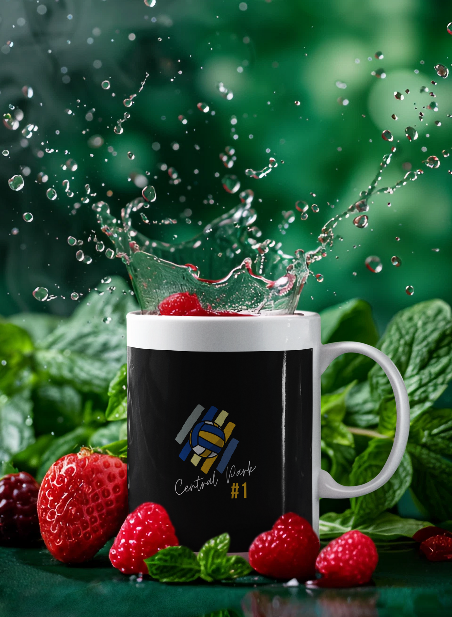 Central Park Volleyball #1 Enamel Mug with bold multi-color volleyball design