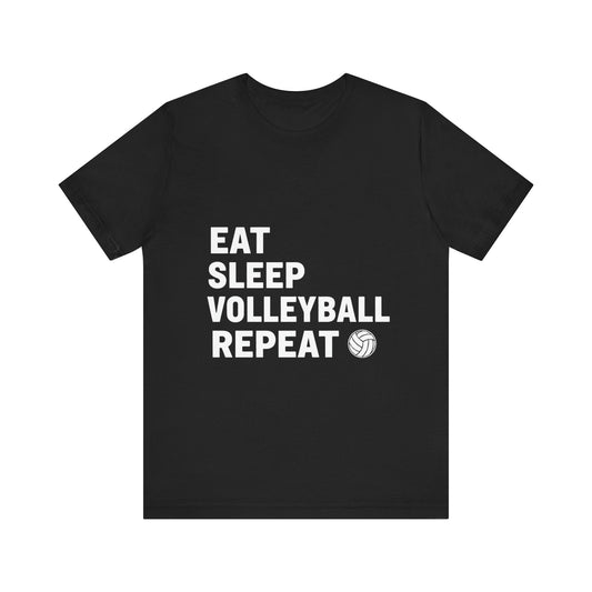 Eat Sleep Volleyball Repeat t-shirt design featuring bold volleyball typography.