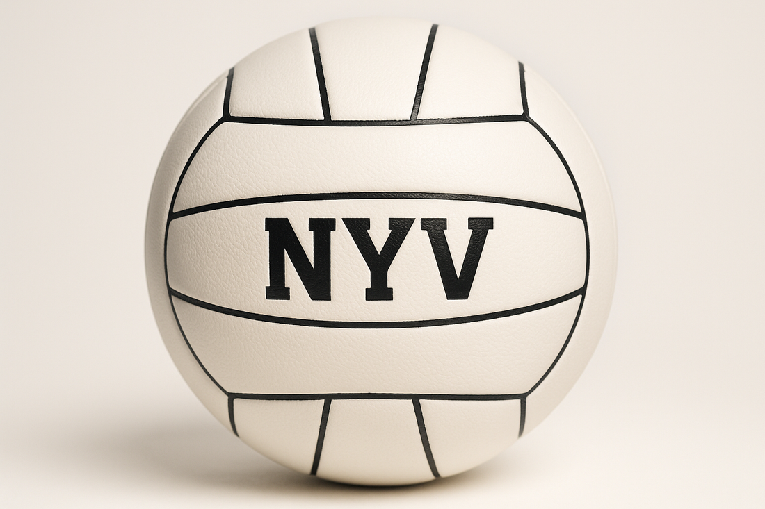 Volleyball graphic with bold NYV text representing New York Volleyball.