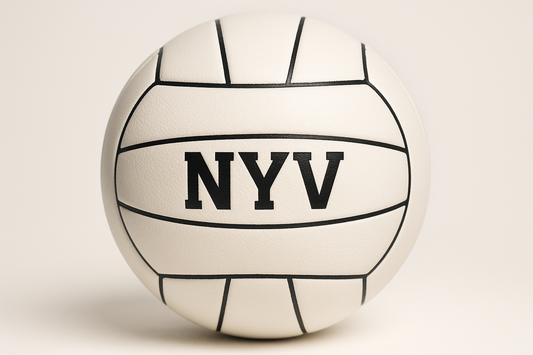 Volleyball graphic with bold NYV text representing New York Volleyball.