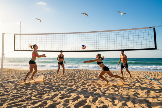 Volleyball at the beach in beautiful weather.
