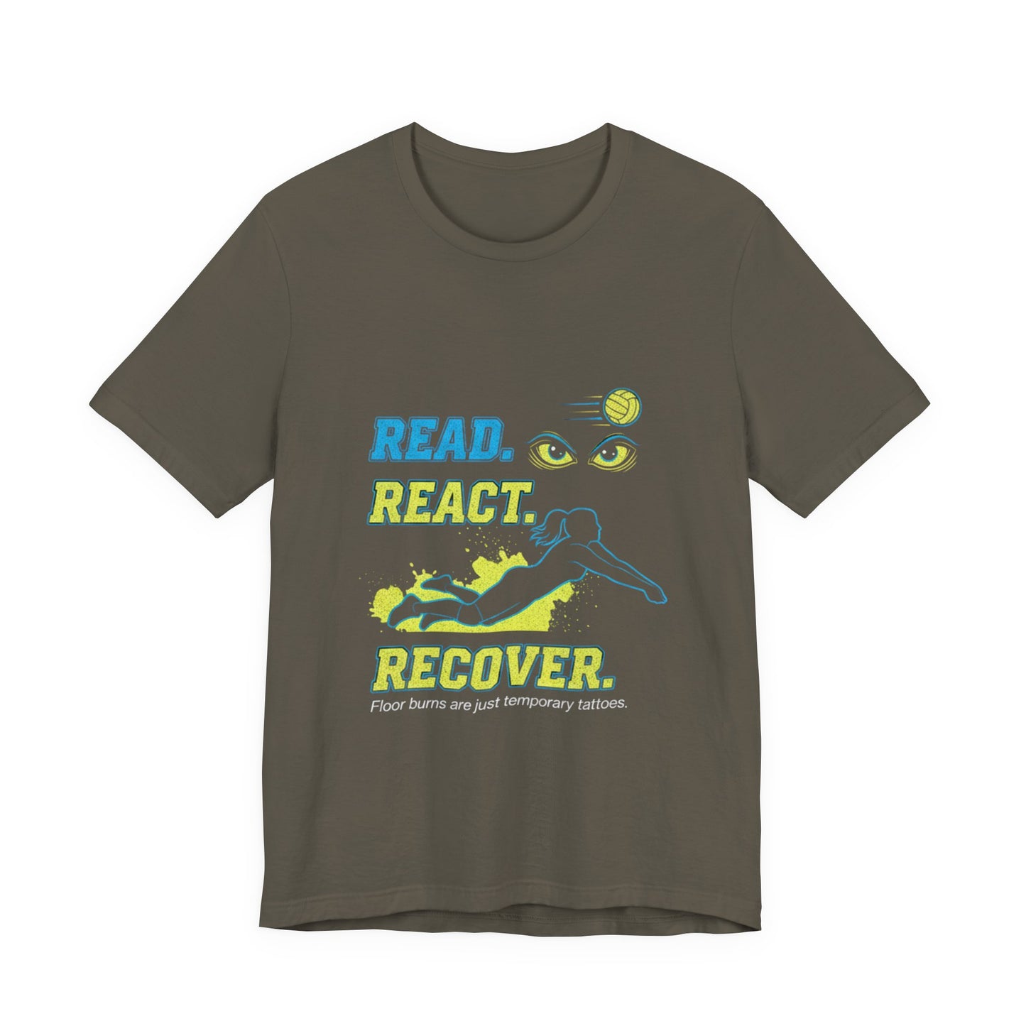 Volleyball skill phrase Read React Recover shirt graphic