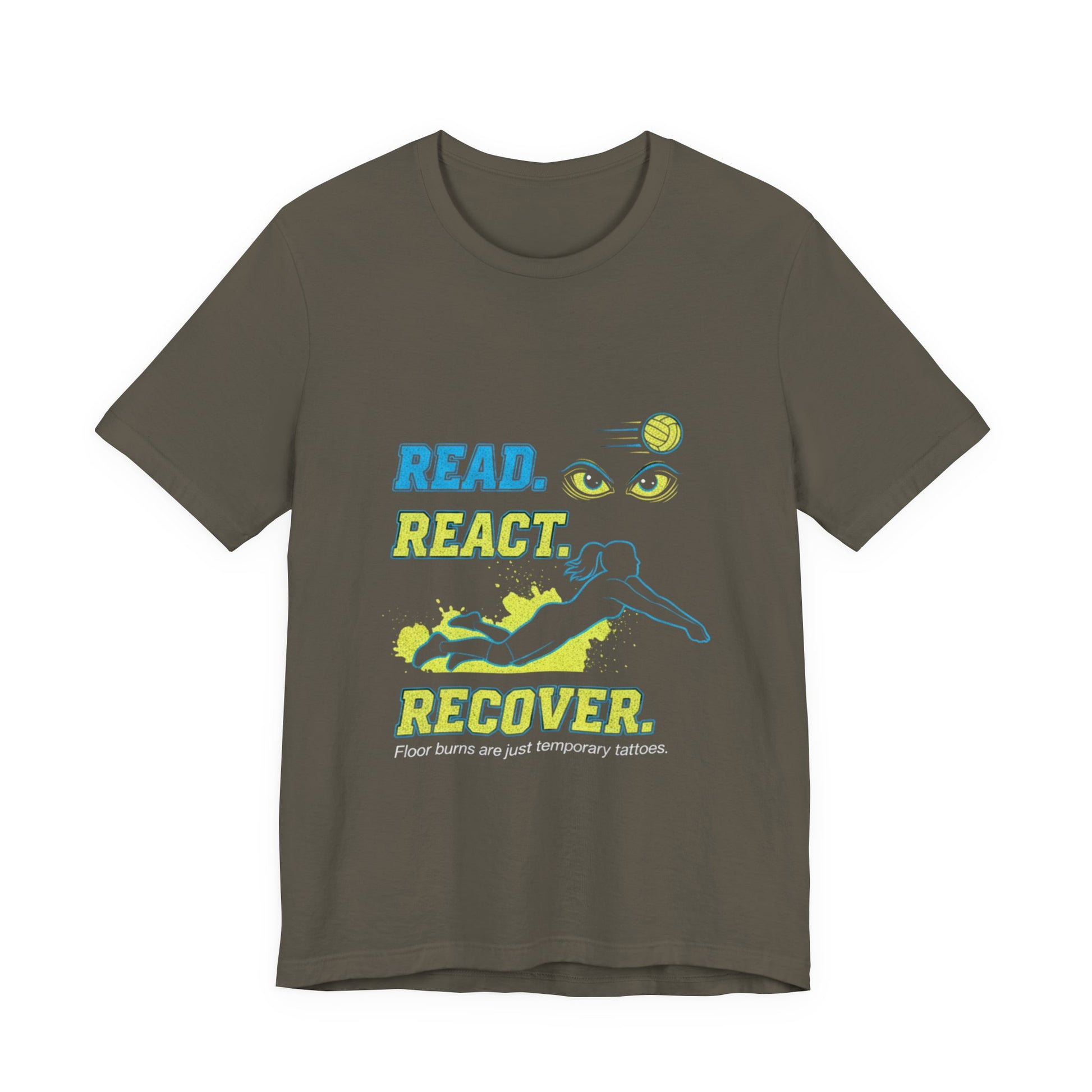 Volleyball skill phrase Read React Recover shirt graphic