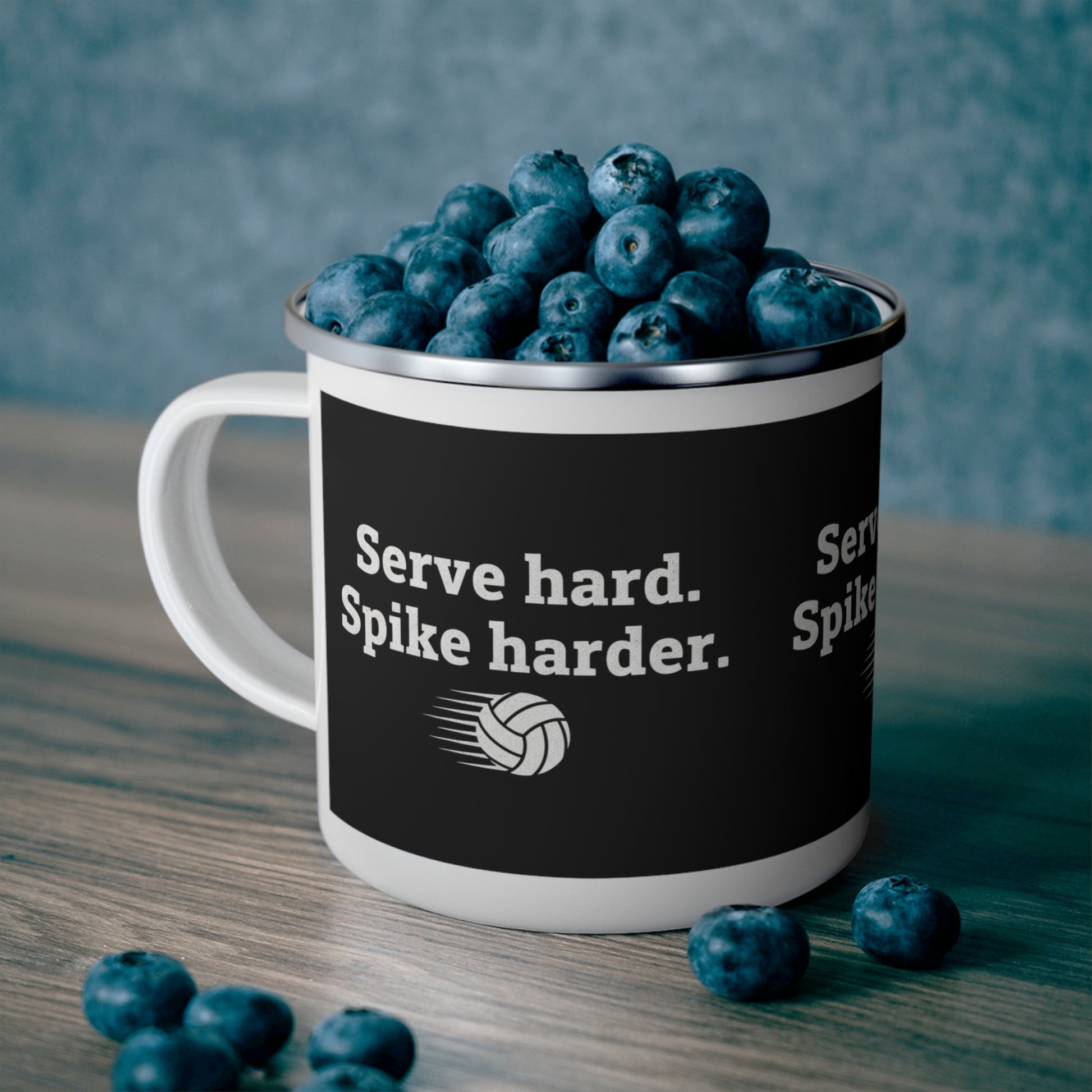 Volleyball camping cup with slogan