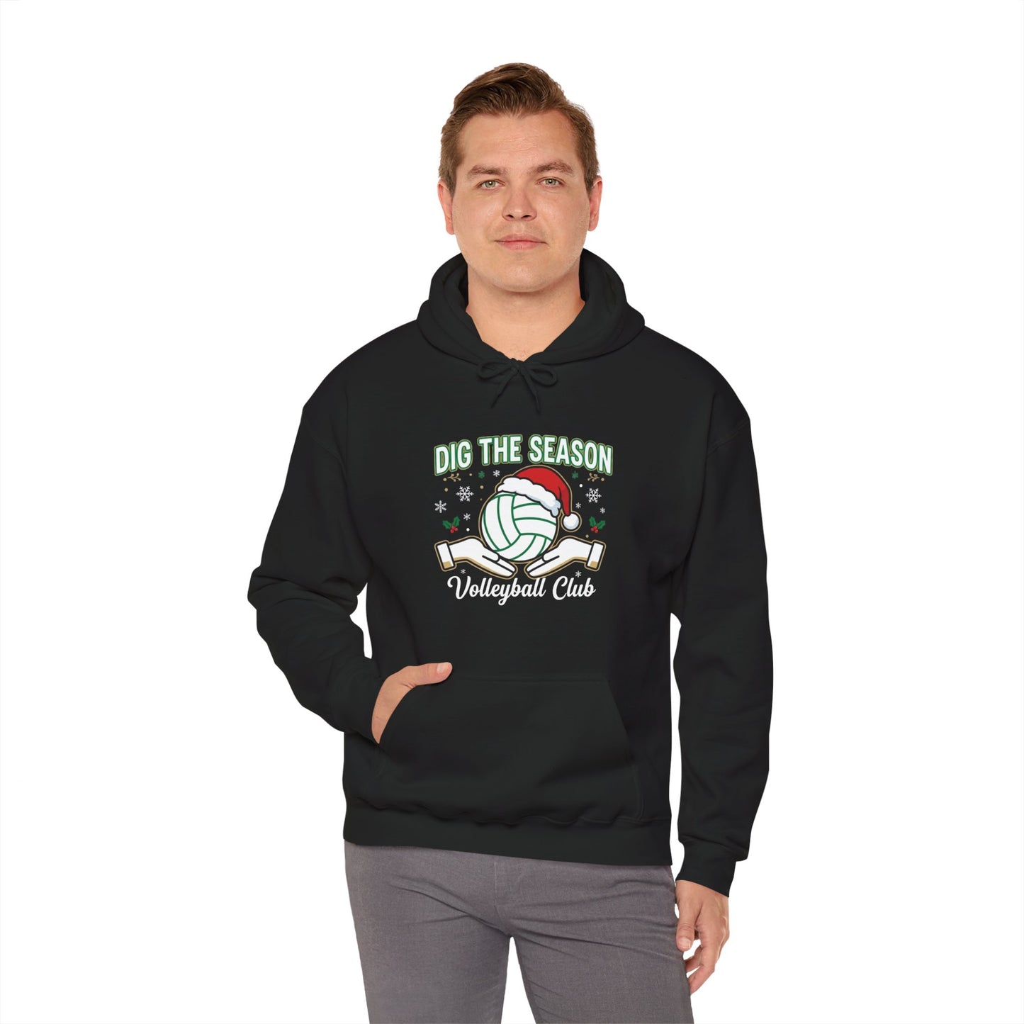 Dig the Season volleyball graphic centered on hoodie