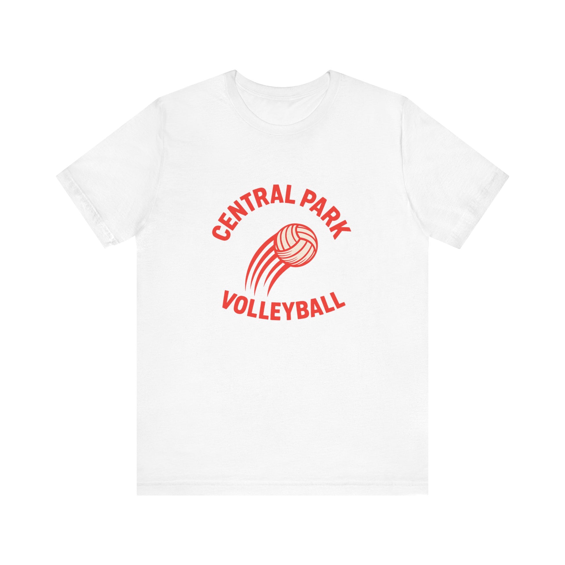 Central Park Volleyball Fire Tee on black shirt.