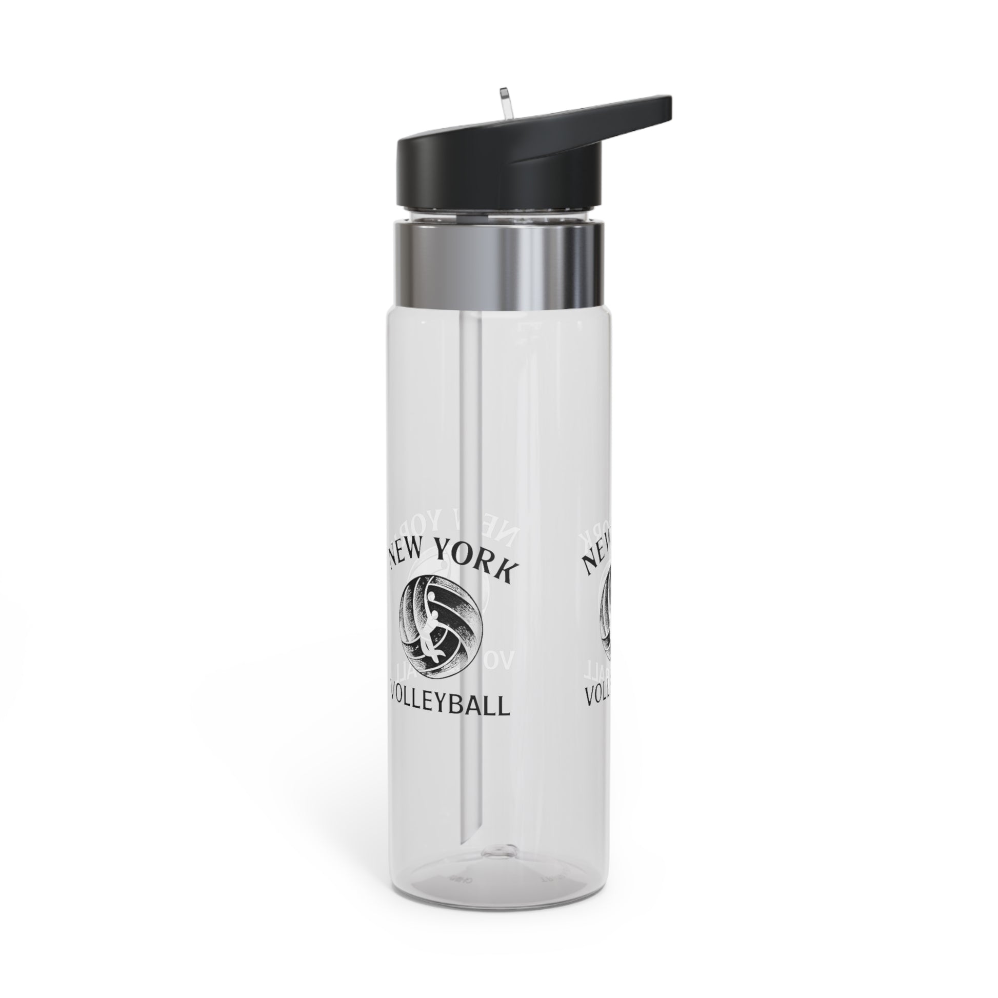 NYC statue themed volleyball artwork on clear bottle
