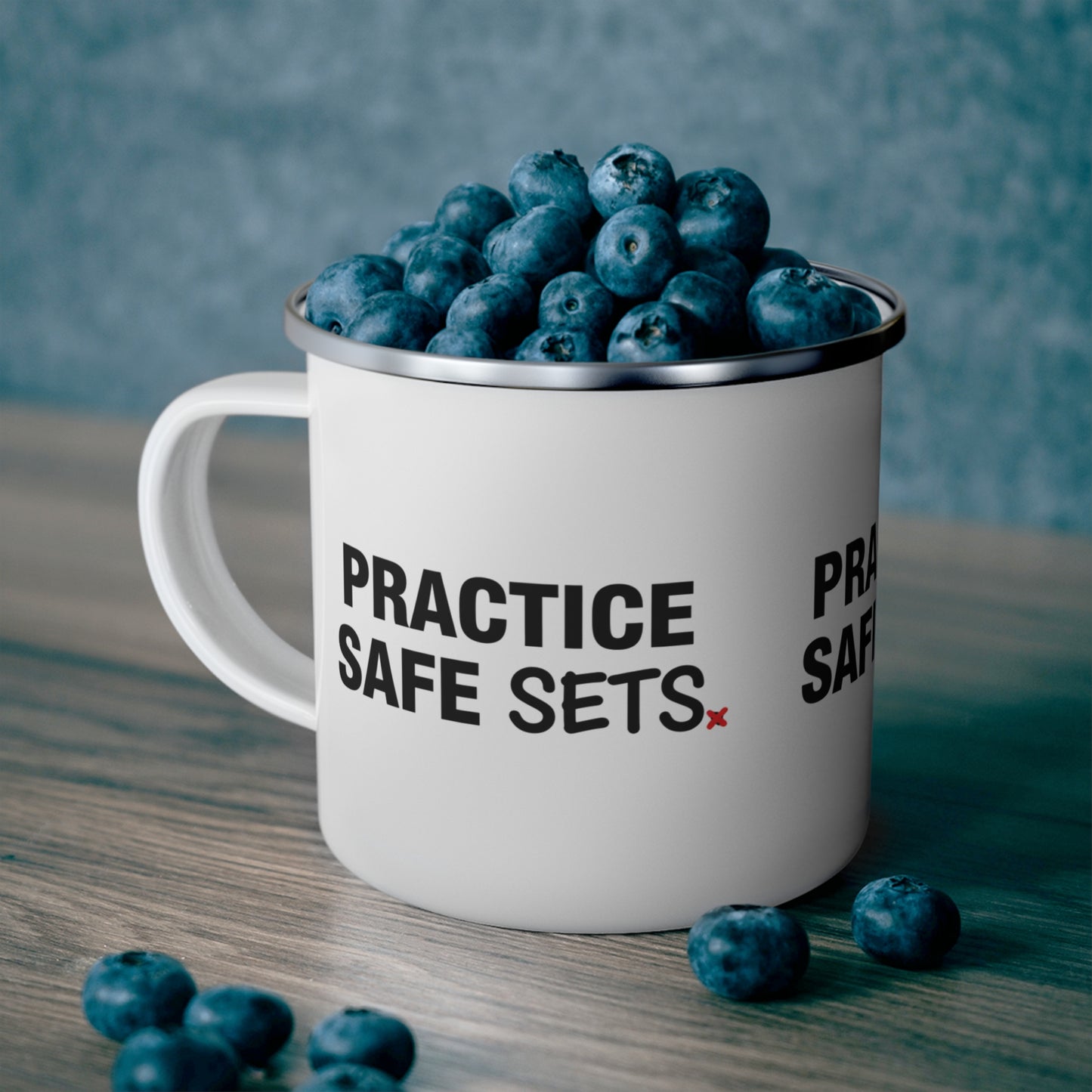 Minimalist Practice Safe Sets typography on mug front