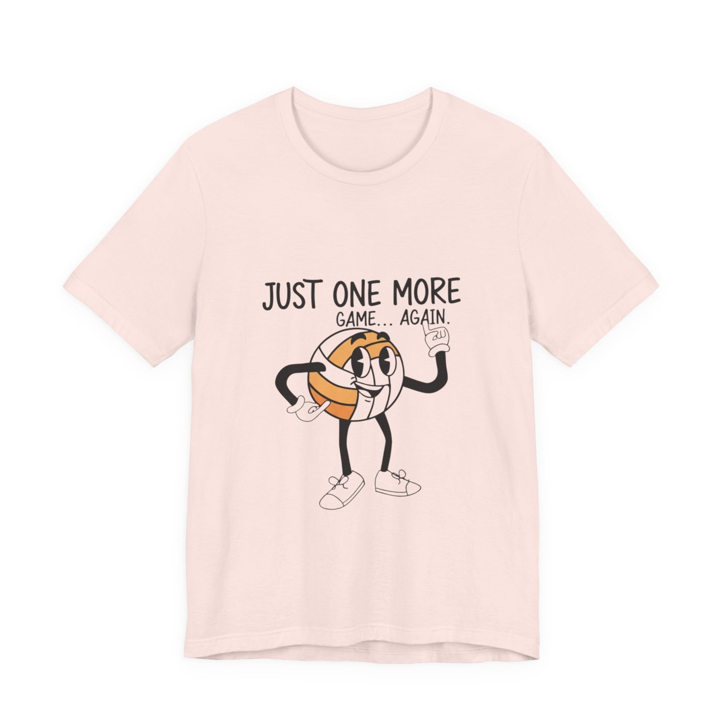 Pink tee featuring playful volleyball slogan