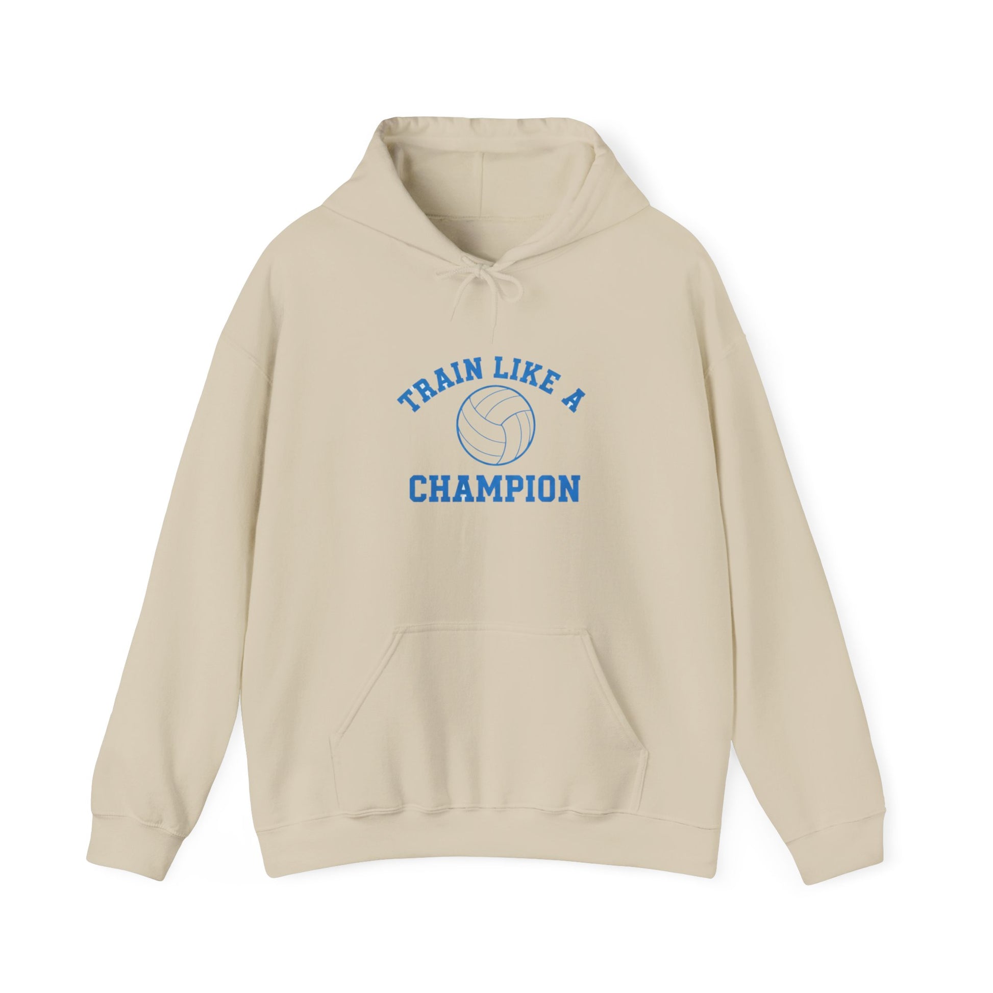 Motivational volleyball slogan TRAIN AS A CHAMPION on hoodie