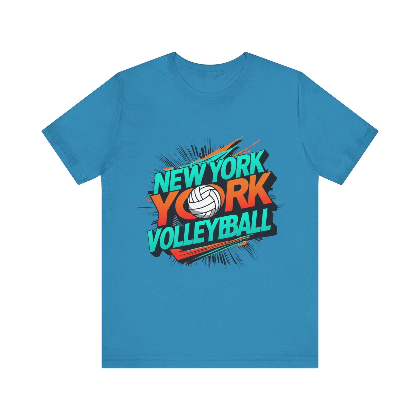 NYC volleyball apparel showcasing bold typography and ball design