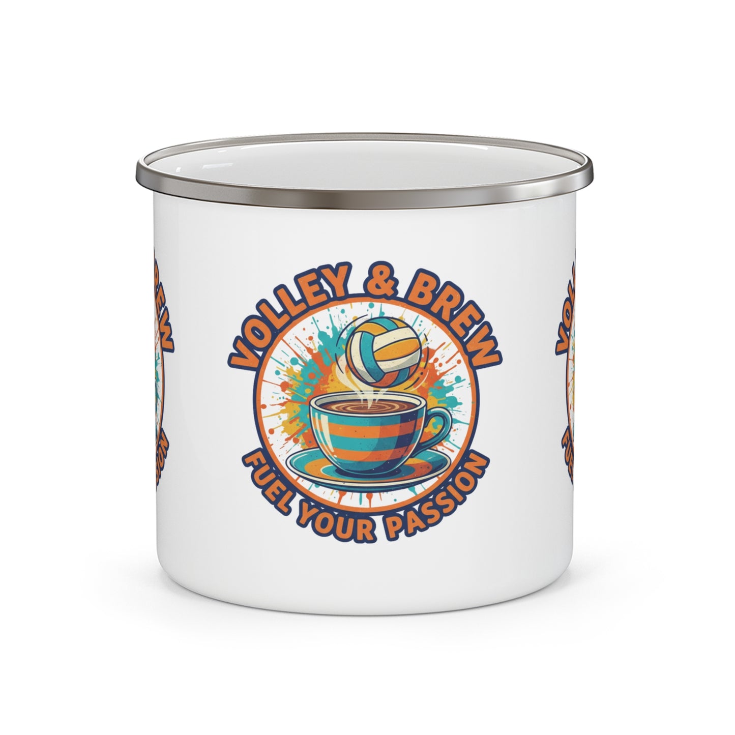Volleyball Brew enamel mug with coffee and volleyball design
