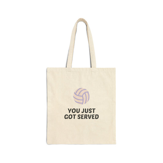 you just got served volleyball tote bag with bold text