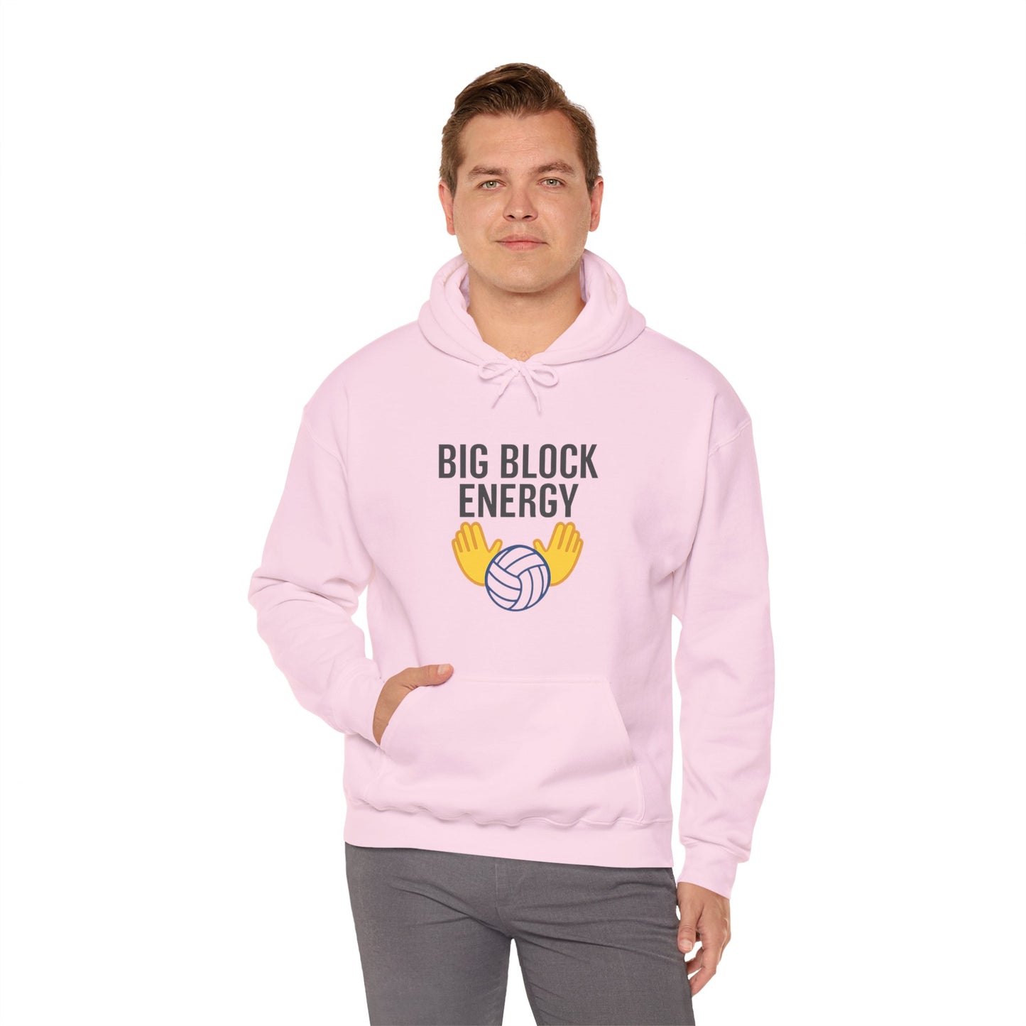 Graphic volleyball hoodie for blockers with Big Block Energy text
