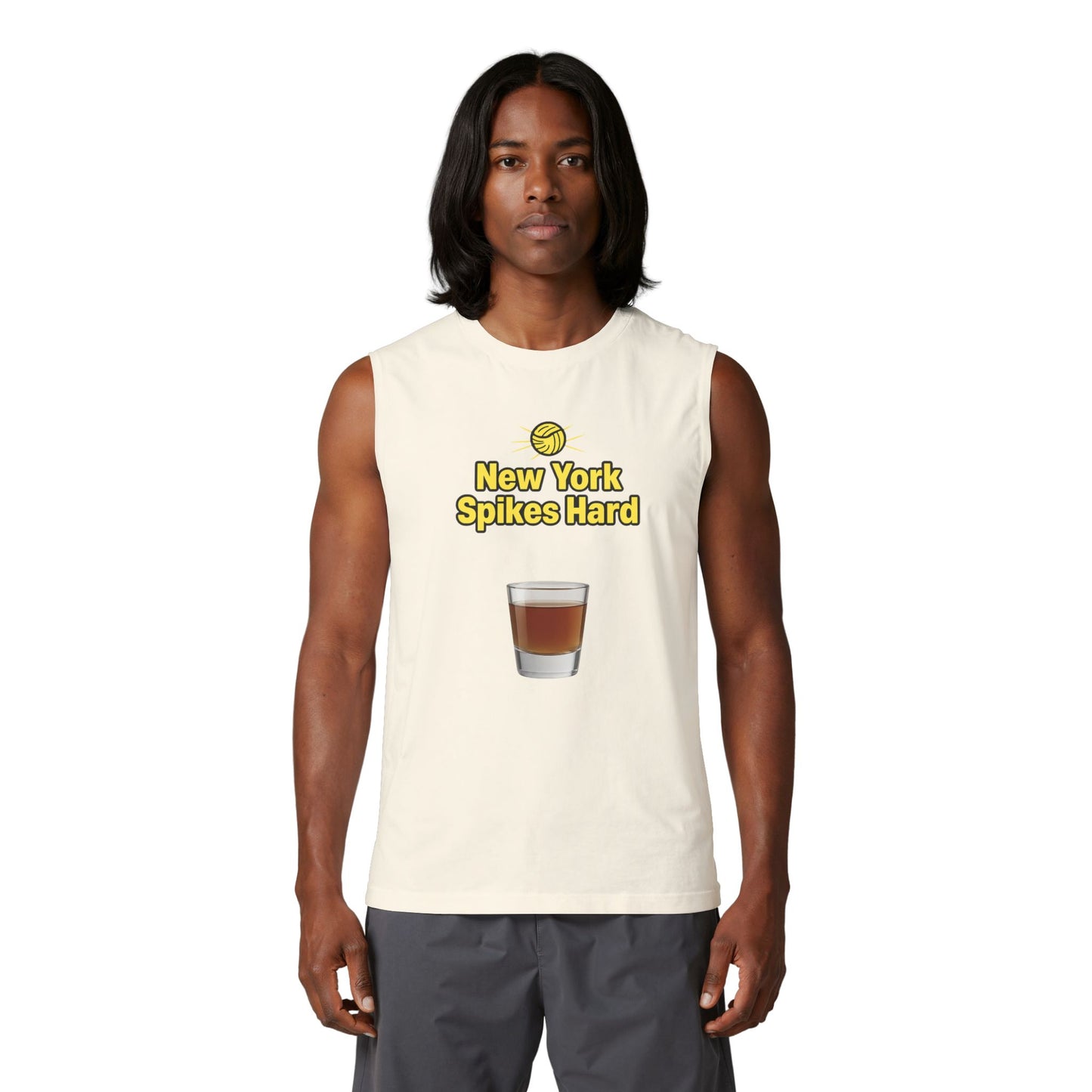 Athletic New York volleyball slogan muscle tank design