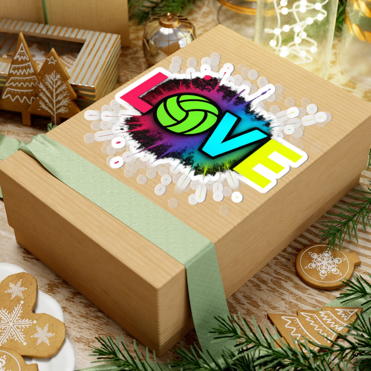 Close-up of Love Volleyball neon design sticker