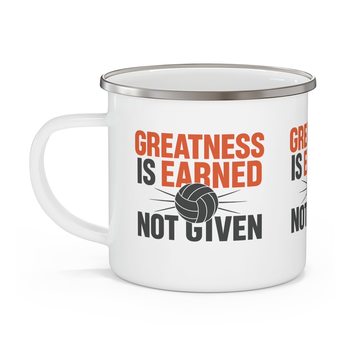 Volleyball quote mug photographed from an angle