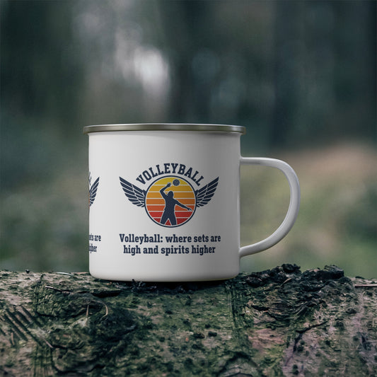 Volleyball where sets are high and spirits higher enamel mug