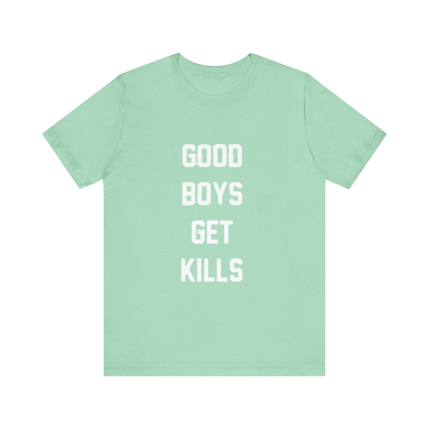 Volleyball player wearing “Good Boys Get Kills” tee